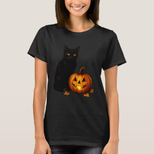 Retro Black Cat Halloween Pumpkin Costume Women Me T-Shirt