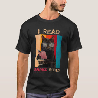 Retro Black Cat  I Red Banned Book T-Shirt