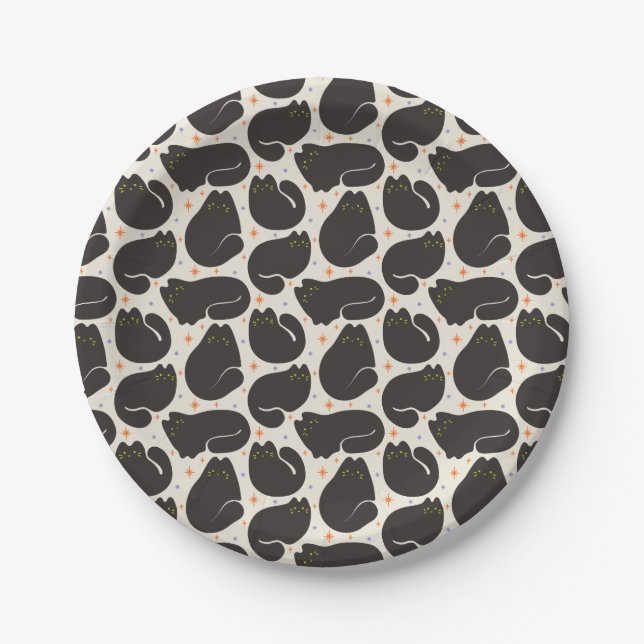 Retro Black Cat in Light Cream Paper Plate (Front)