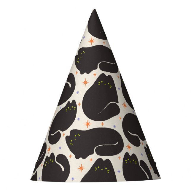 Retro Black Cat in Light Cream Party Hat (Front)