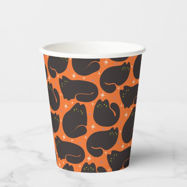Retro Black Cat in Orange Paper Cups (Front)