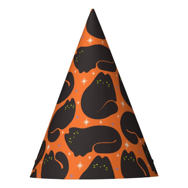 Retro Black Cat in Orange Party Hat (Front)