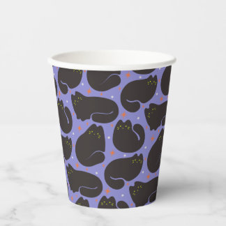 Retro Black Cat in Purple Paper Cups