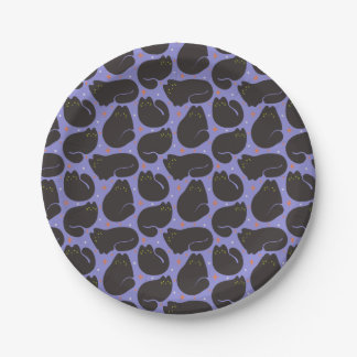 Retro Black Cat in Purple Paper Plate