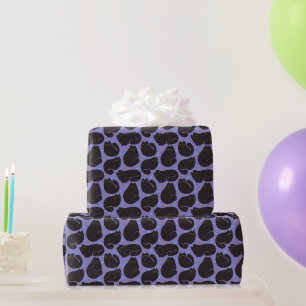 Retro Black Cat in Purple Wrapping Paper