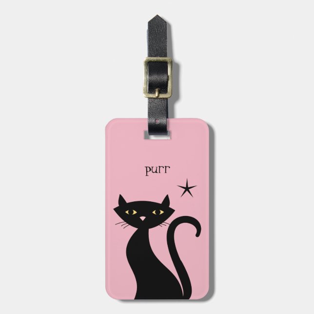 Retro Black Cat Luggage Tag (Front Vertical)