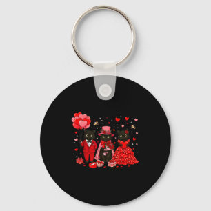 Retro Black Cat Meowentine's Day Heart Valentines  Key Ring