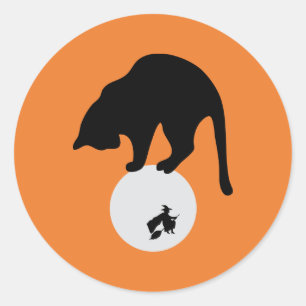 Retro Black Cat on the Moon Halloween Classic Round Sticker