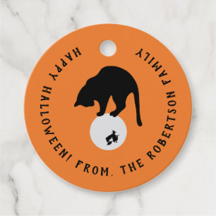 Retro Black Cat on the Moon Halloween Favour Tags