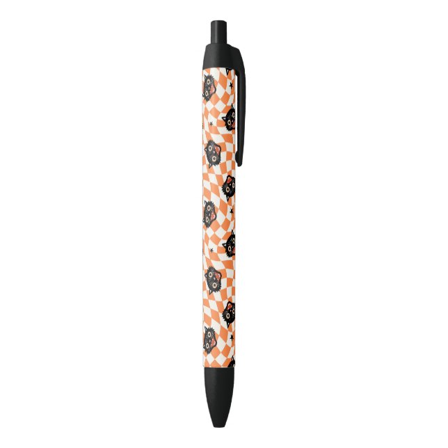 Retro Black Cat Orange Check Pattern Black Ink Pen (Bottom (Vertical))