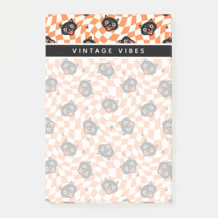 Retro Black Cat Orange Check Pattern Post-it Notes