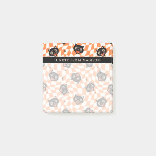 Retro Black Cat Orange Check Pattern Post-it Notes