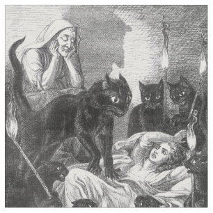 Retro black cat party drawing fabric