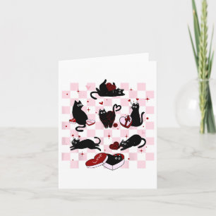 Retro Black Cat Playing Heart Valentines Day Cat K Card