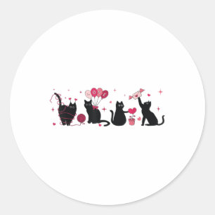 Retro Black Cat Playing Heart Valentines Day Cat K Classic Round Sticker