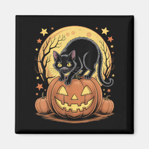 Retro Black Cat Pumpkin Funny Halloween  Magnet