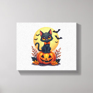 Retro Black Cat Pumpkin Halloween Costume Fall Aut Canvas Print