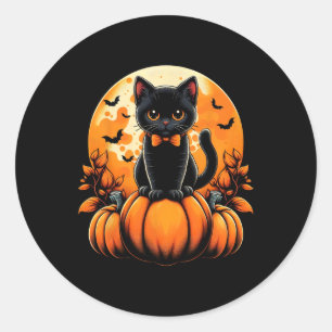 Retro Black Cat Pumpkin Halloween Costume Fall Aut Classic Round Sticker