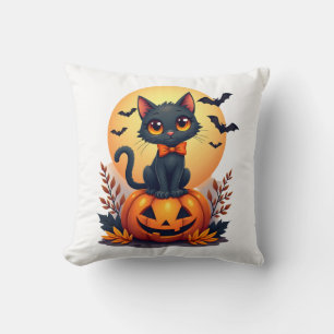 Retro Black Cat Pumpkin Halloween Costume Fall Aut Cushion