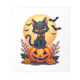 Retro Black Cat Pumpkin Halloween Costume Fall Aut Notepad