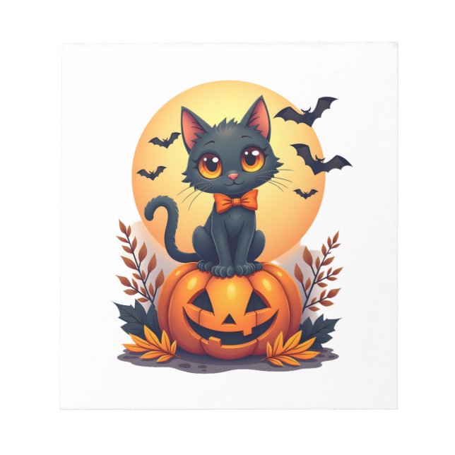 Retro Black Cat Pumpkin Halloween Costume Fall Aut Notepad (Front)