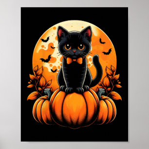 Retro Black Cat Pumpkin Halloween Costume Fall Aut Poster