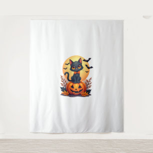 Retro Black Cat Pumpkin Halloween Costume Fall Aut Tapestry