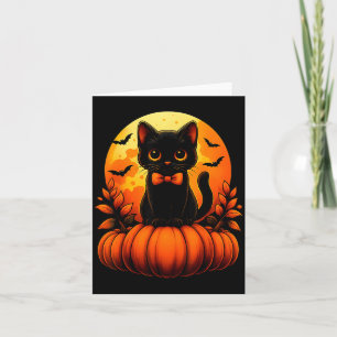 Retro Black Cat Pumpkin Halloween Costume Fall Card