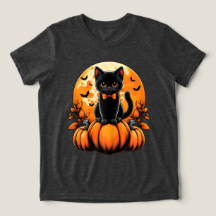 Retro Black Cat Pumpkin Halloween Fall Autumn Tri-Blend Shirt