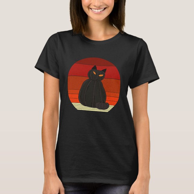 Retro Black Cat Pumpkin Halloween for kids girls a T-Shirt (Front)
