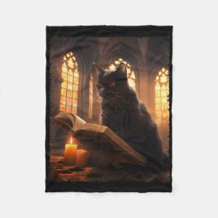 Retro Black Cat Reading Book Vintage Halloween Boo Fleece Blanket