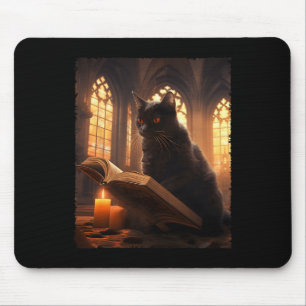 Retro Black Cat Reading Book Vintage Halloween Boo Mouse Mat