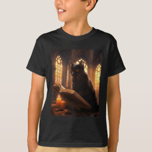 Retro Black Cat Reading Book Vintage Halloween Boo T-Shirt