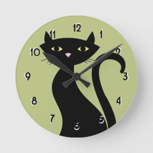 Retro Black Cat Round Clock