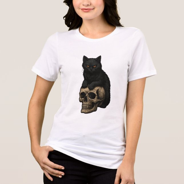 Retro Black Cat & Skull Tri-Blend Shirt (Front)