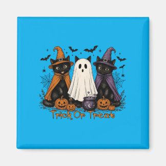 Retro Black Cat Witch Ghost Trick Or Treat Magnet