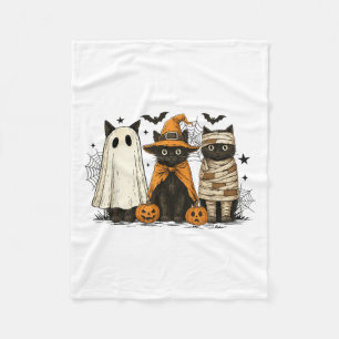 Retro Black Cat Witch Scary Halloween Pumpkin Wome Fleece Blanket
