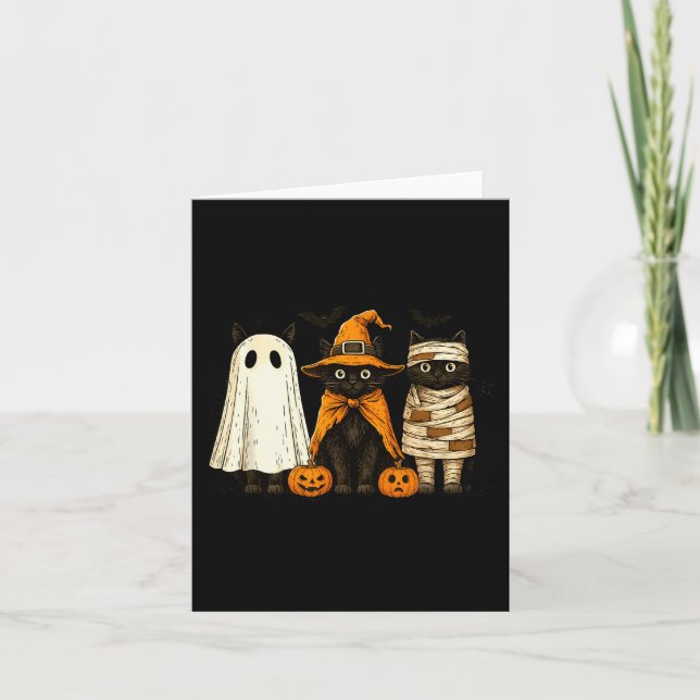 Retro Black Cat Witch Y Halloween Pumpkin Women Me Card (Front)