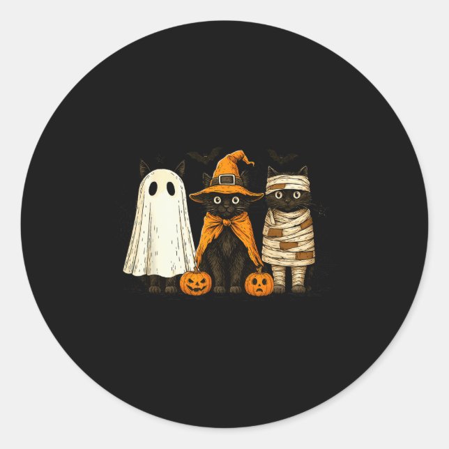 Retro Black Cat Witch Y Halloween Pumpkin Women Me Classic Round Sticker (Front)