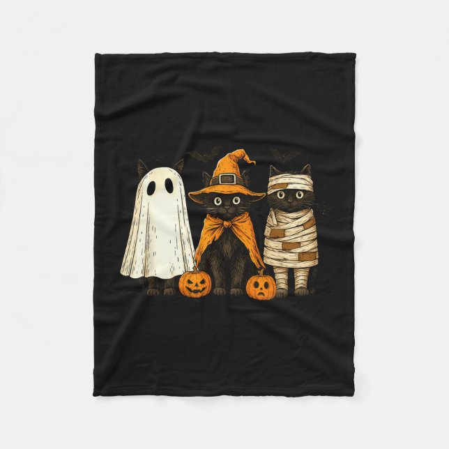 Retro Black Cat Witch Y Halloween Pumpkin Women Me Fleece Blanket (Front)