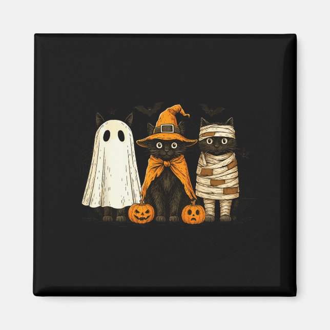 Retro Black Cat Witch Y Halloween Pumpkin Women Me Magnet (Front)
