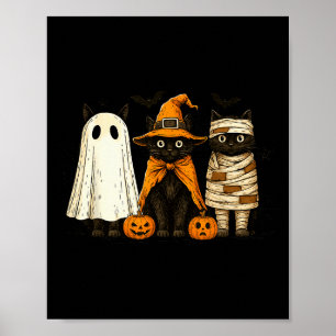 Retro Black Cat Witch Y Halloween Pumpkin Women Me Poster