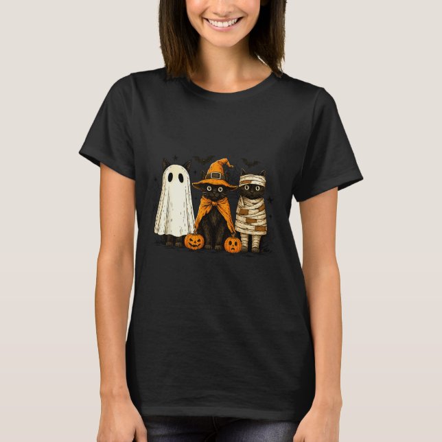 Retro Black Cat Witch Y Halloween Pumpkin Women Me T-Shirt (Front)