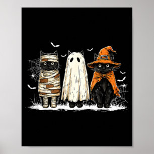 Retro Black Cat Witch Y Halloween Women Men Kids Poster
