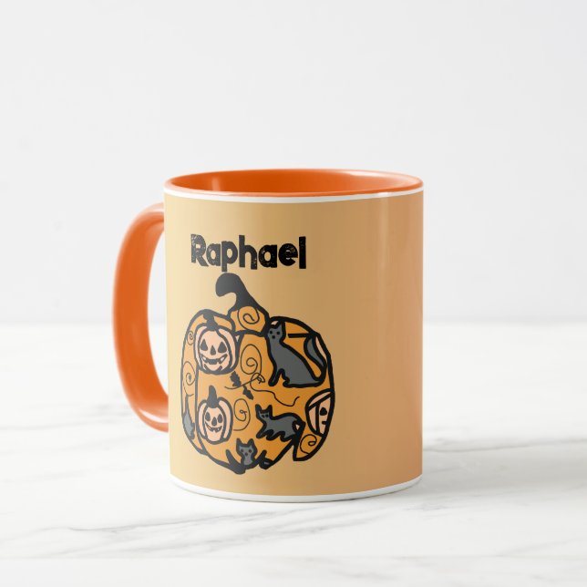 Retro Black Cats and Pumpkin Dreams  Mug (Front Left)