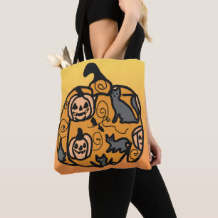 Retro Black Cats and Pumpkin Dreams Tote Bag