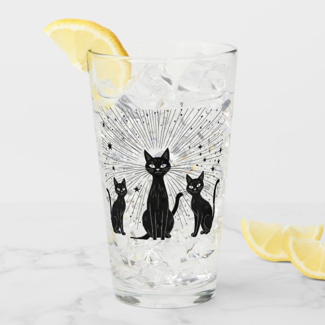 Retro Black Cats Atomic Starburst Mid Century Glass (Front Ice)