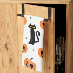 Retro Black Cats & Pumpkins Tea Towel