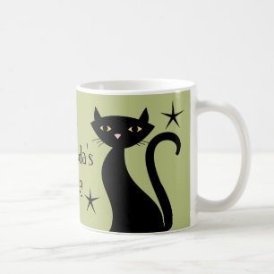 Retro Black Cats, wheatgrass green Coffee Mug