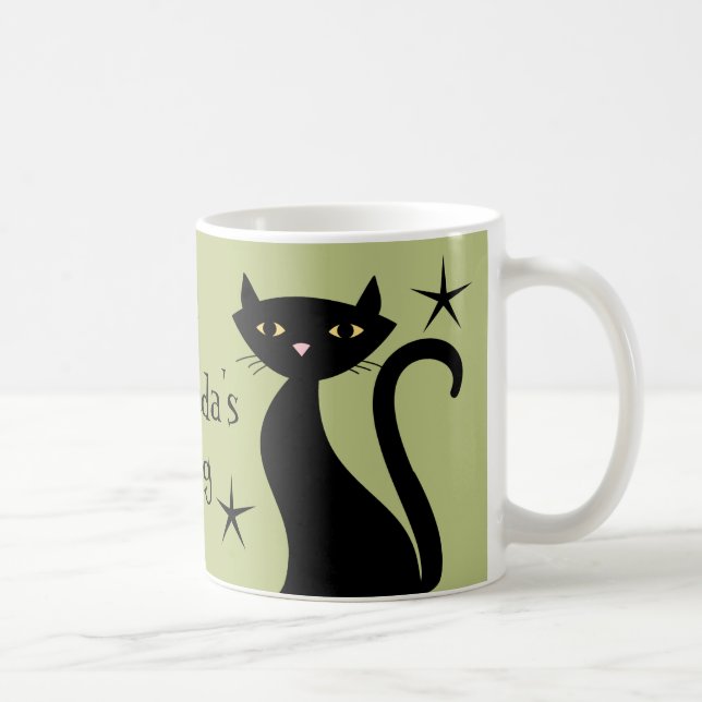 Retro Black Cats, wheatgrass green Coffee Mug (Right)